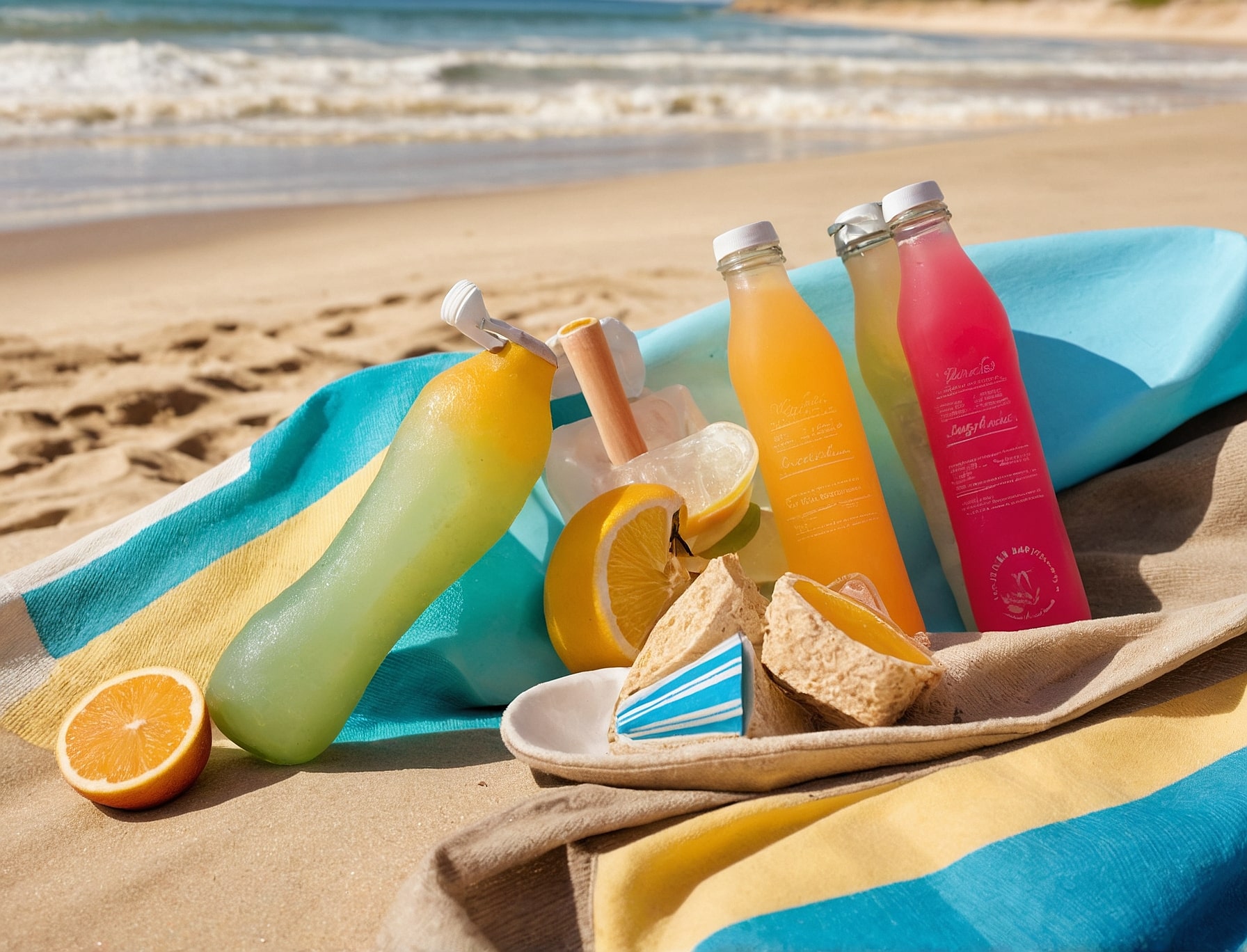 Snacks y bebidas refrescantes en la playa